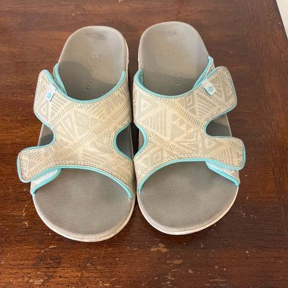 SPENCO Beige and Teal Adjustable Slide Sandals size 8 Tribal Slide Women's - Picture 3 of 9